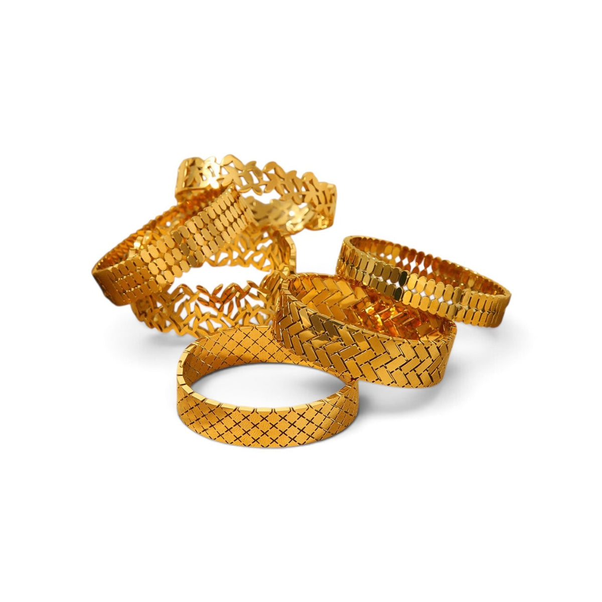 Stainless Steel Quilted Pattern Ring – Unisex Gold & Silver Wide Band Ring
