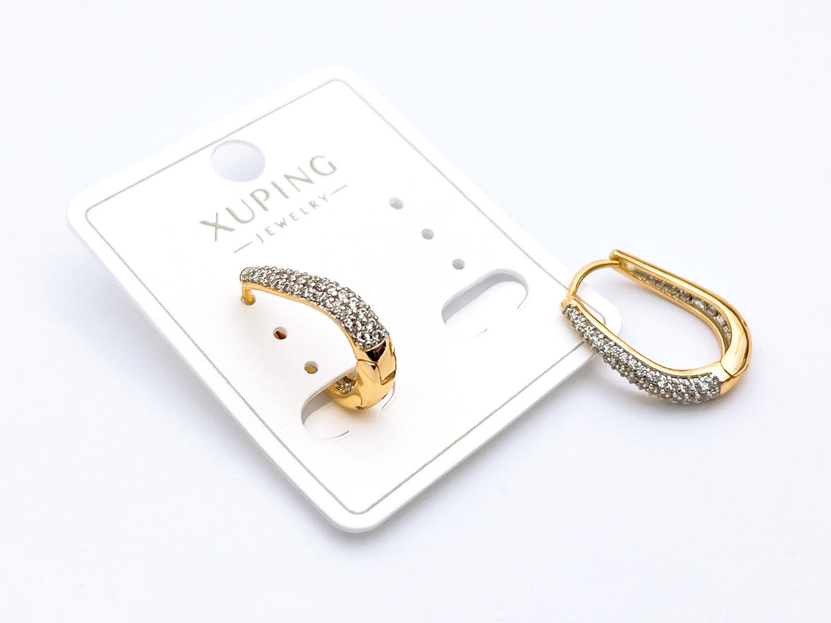 **Xuping Gold-Tone Crystal Statement Earrings – Elegant Rhinestone Dome Earrings for Women**