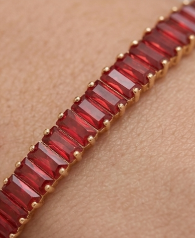 Ruby Red CZ Tennis Bracelet – Gold-Tone Adjustable Crystal Bracelet for Women