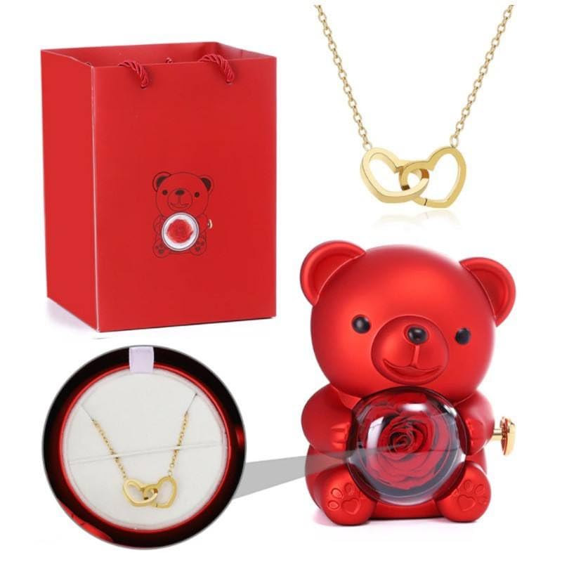 Premium Teddy Bear Rose Necklace Gift Set – Elegant Heart Necklace with Gift Box
