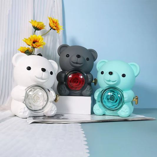 Teddy Bear Rose Ring Box – Cute Engagement & Wedding Ring Gift Jewelry Box