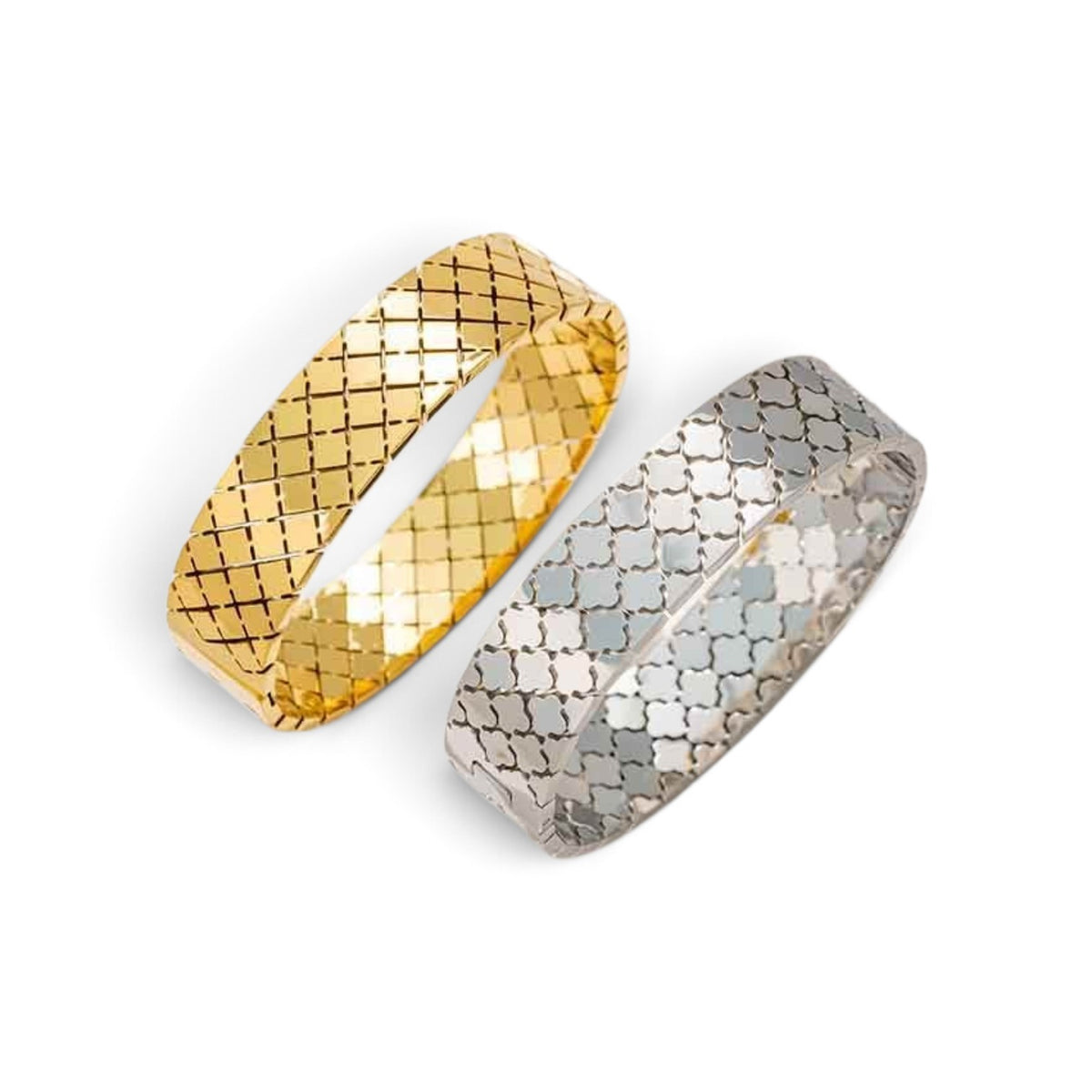 Stainless Steel Quilted Pattern Ring – Unisex Gold & Silver Wide Band Ring