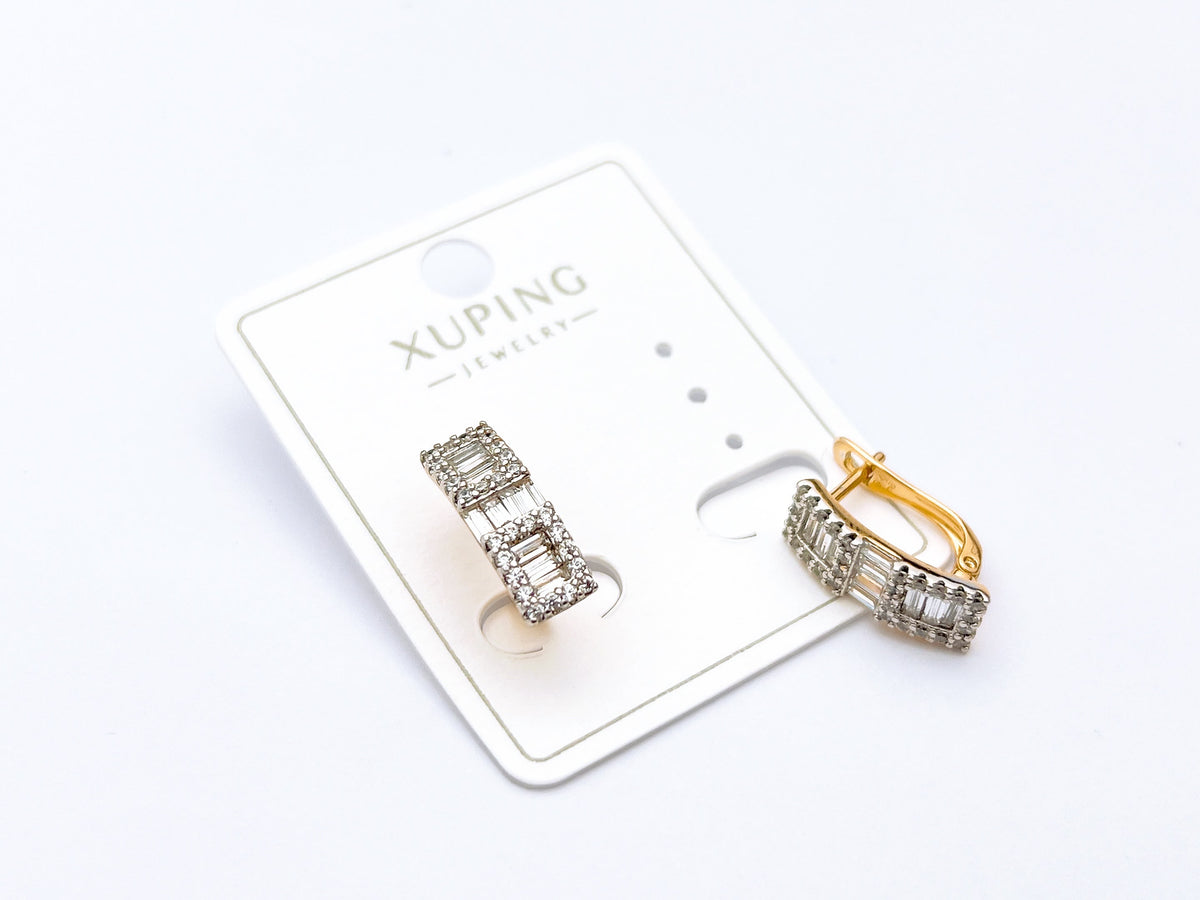 Xuping Gold-Tone Crystal Hoop Earrings – Sparkling Rhinestone Huggie Earrings for Women