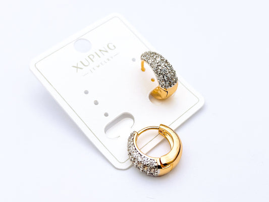 Xuping Gold-Tone Crystal Hoop Earrings – Sparkling Rhinestone Huggie Earrings for Women