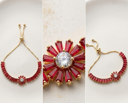 Ruby Red CZ Tennis Bracelet – Gold-Tone Adjustable Crystal Bracelet for Women